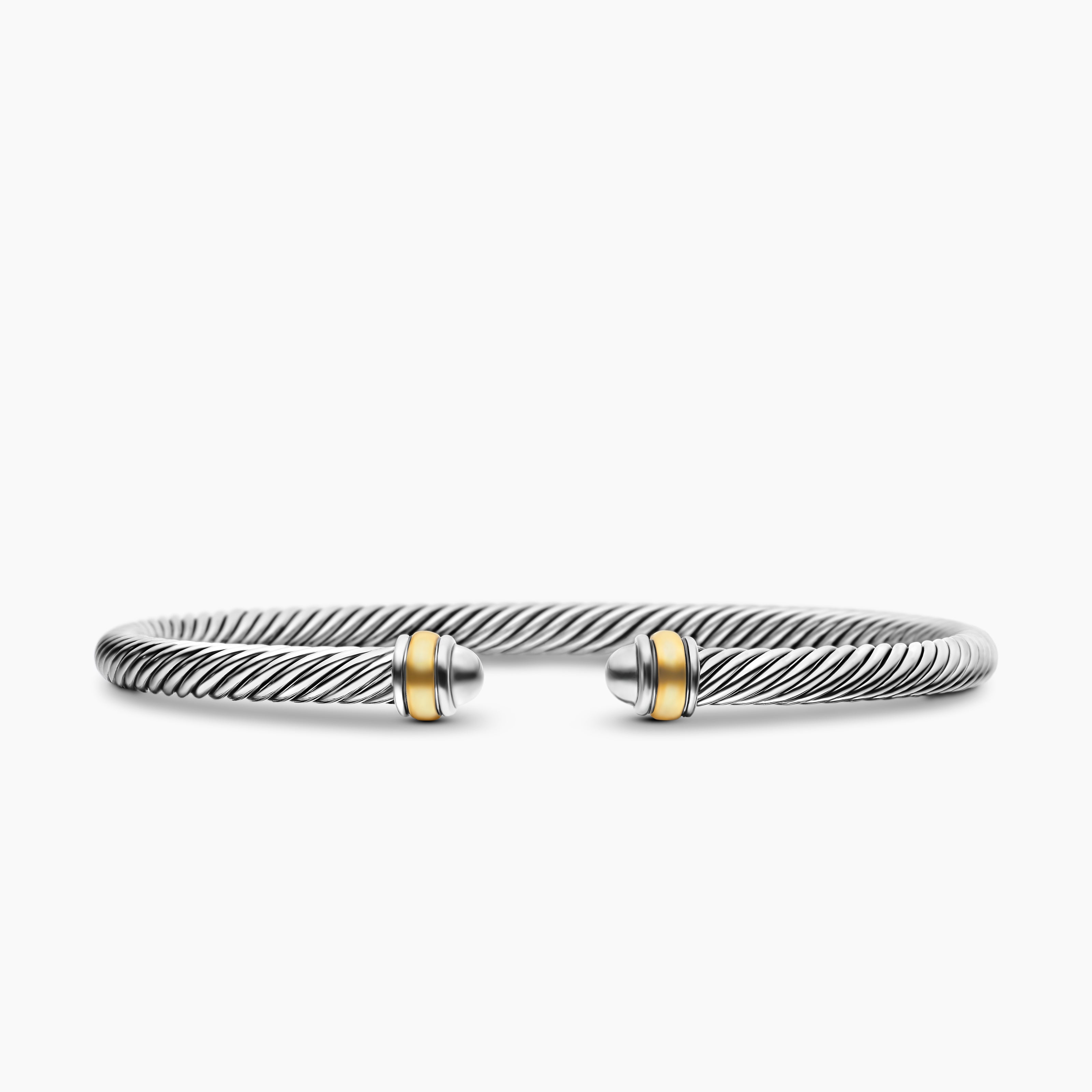 Womens Classic Cable Bracelet in Sterling Silver with 18K Yellow Gold, 4mm
