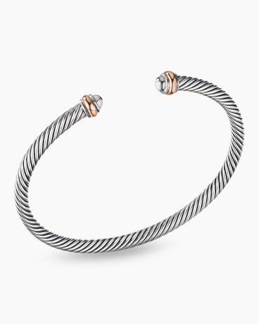 Classic Cable Bracelet in Sterling Silver with 18K Rose Gold, 4mm