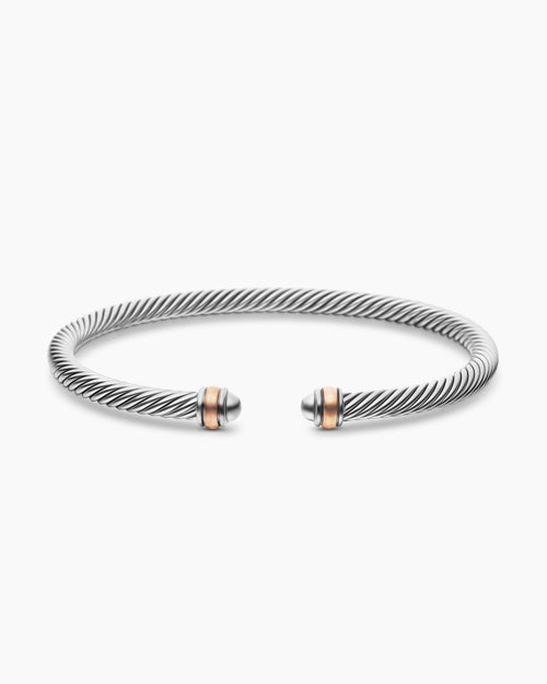 Womens Classic Cable Bracelet in Sterling Silver with 18K Rose Gold, 4mm