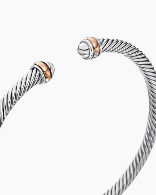 Womens Classic Cable Bracelet in Sterling Silver with 18K Rose Gold, 4mm