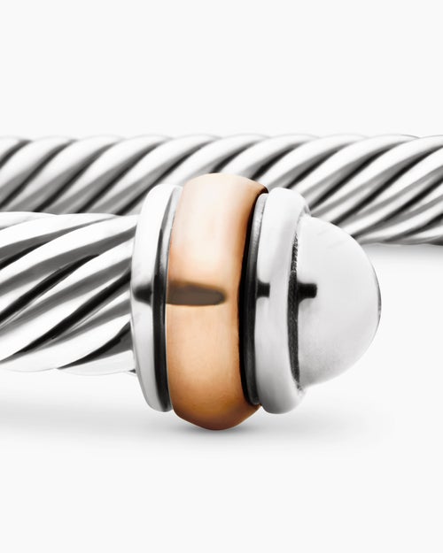 Womens Classic Cable Bracelet in Sterling Silver with 18K Rose Gold, 4mm