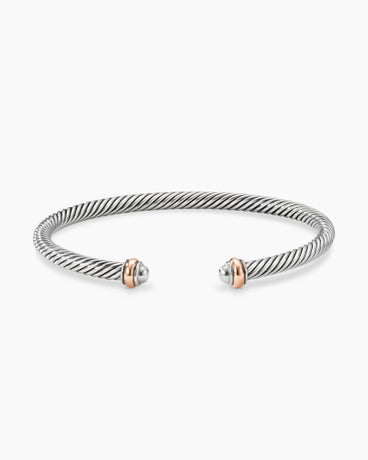 Classic Cable Bracelet in Sterling Silver with 18K Rose Gold, 4mm