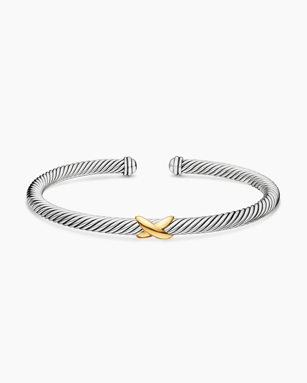 Womens X Classic Cable Station Bracelet in Sterling Silver with 18K Yellow Gold, 4mm