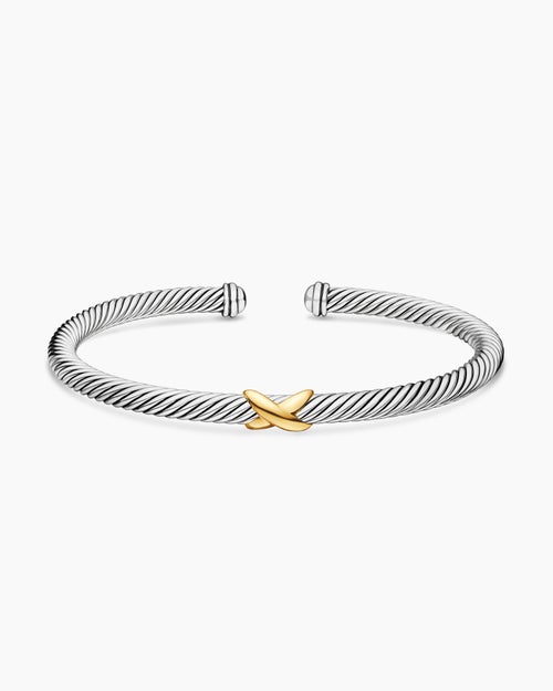 Womens X Classic Cable Station Bracelet in Sterling Silver with 18K Yellow Gold, 4mm