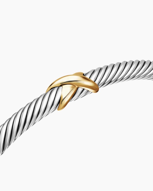 Bracelet Classic Cable à motif X en argent massif avec or jaune 18 carats, 4 mm