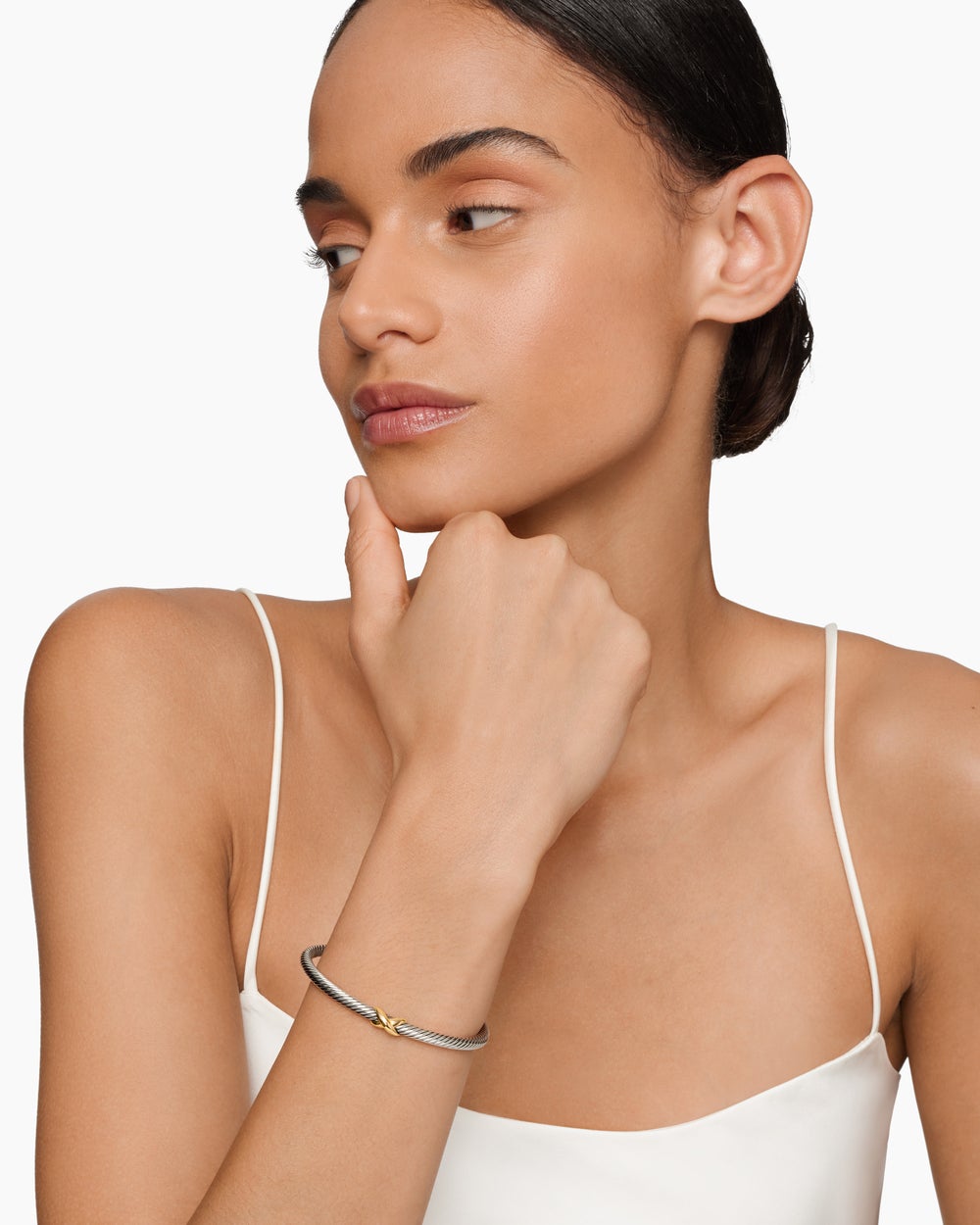 Womens X Classic Cable Station Bracelet in Sterling Silver with 18K Yellow Gold, 4mm