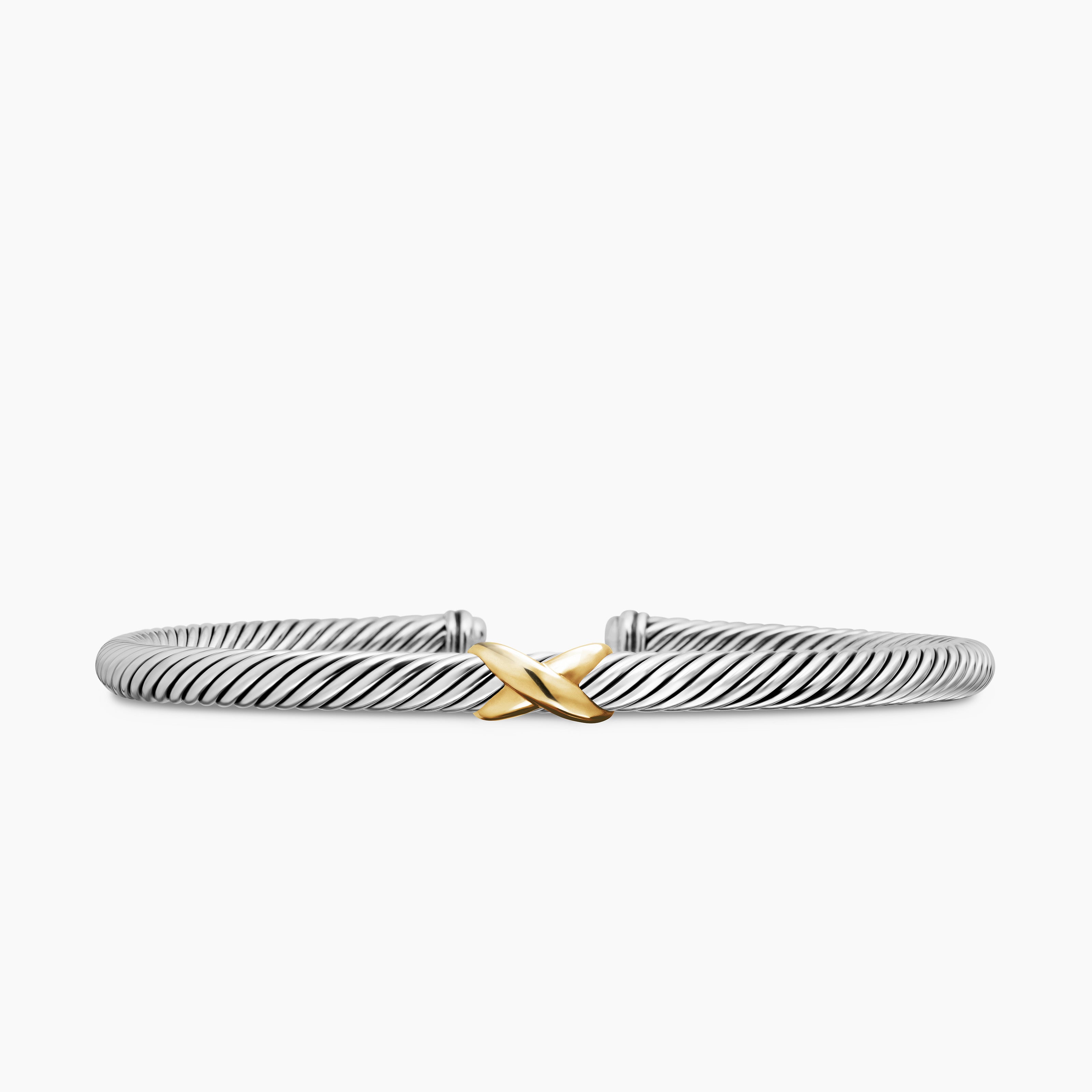 Womens X Classic Cable Station Bracelet in Sterling Silver with 18K Yellow Gold, 4mm