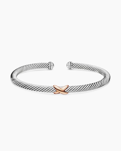Womens X Classic Cable Station Bracelet in Sterling Silver with 18K Rose Gold, 4mm