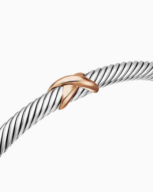 Womens X Classic Cable Station Bracelet in Sterling Silver with 18K Rose Gold, 4mm