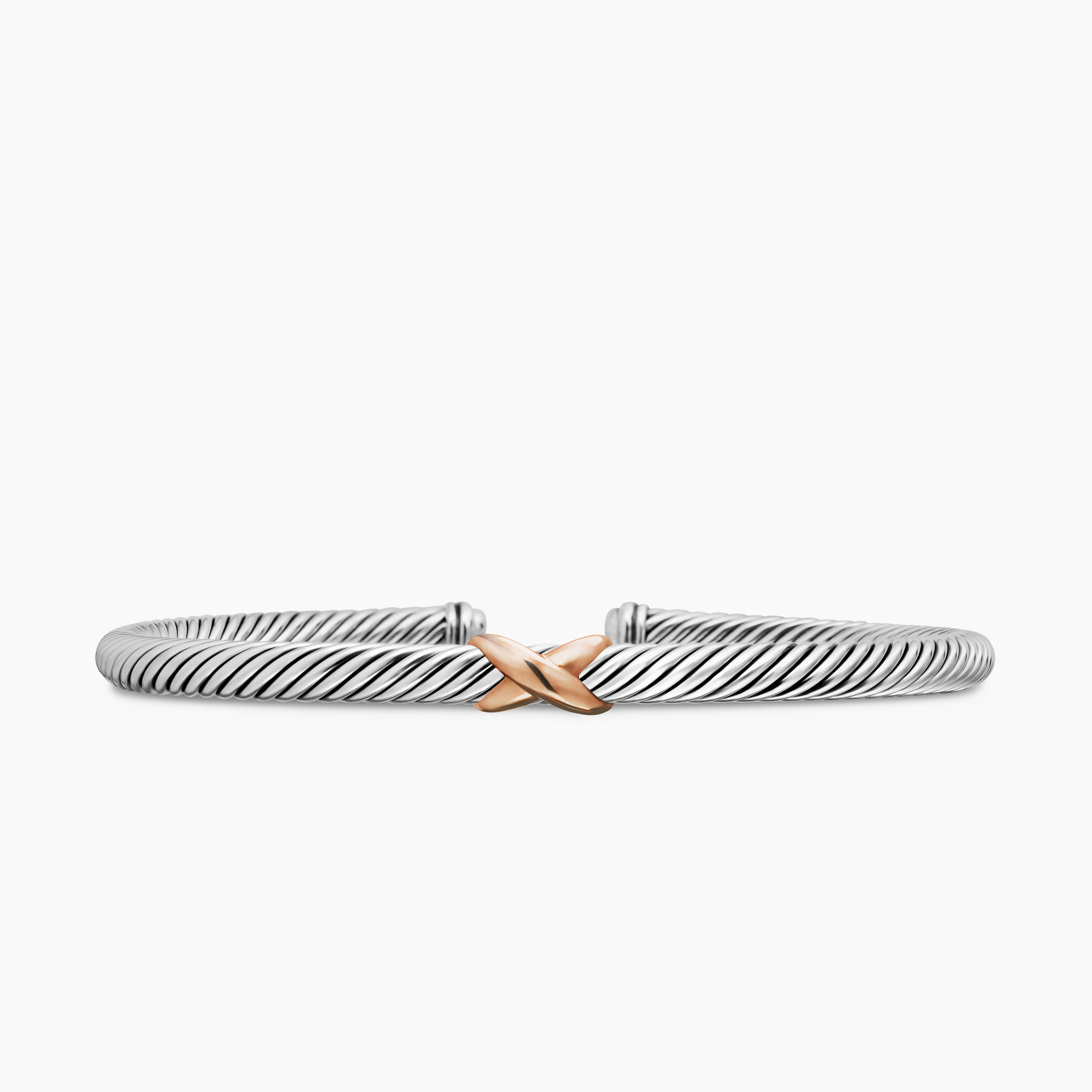 Womens X Classic Cable Station Bracelet in Sterling Silver with 18K Rose Gold, 4mm