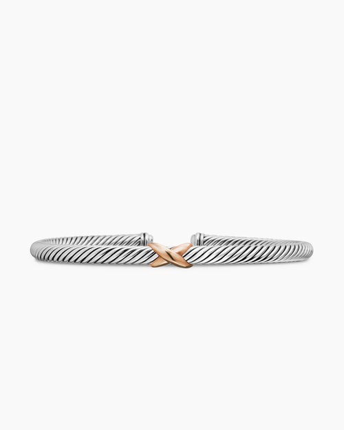 Womens X Classic Cable Station Bracelet in Sterling Silver with 18K Rose Gold, 4mm