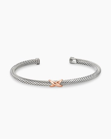 X Classic Cable Station Bracelet in Sterling Silver with 18K Rose Gold, 4mm