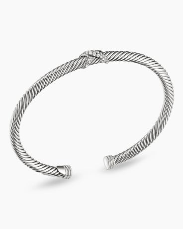 X Classic Cable Station Bracelet in Sterling Silver with Diamonds, 4mm