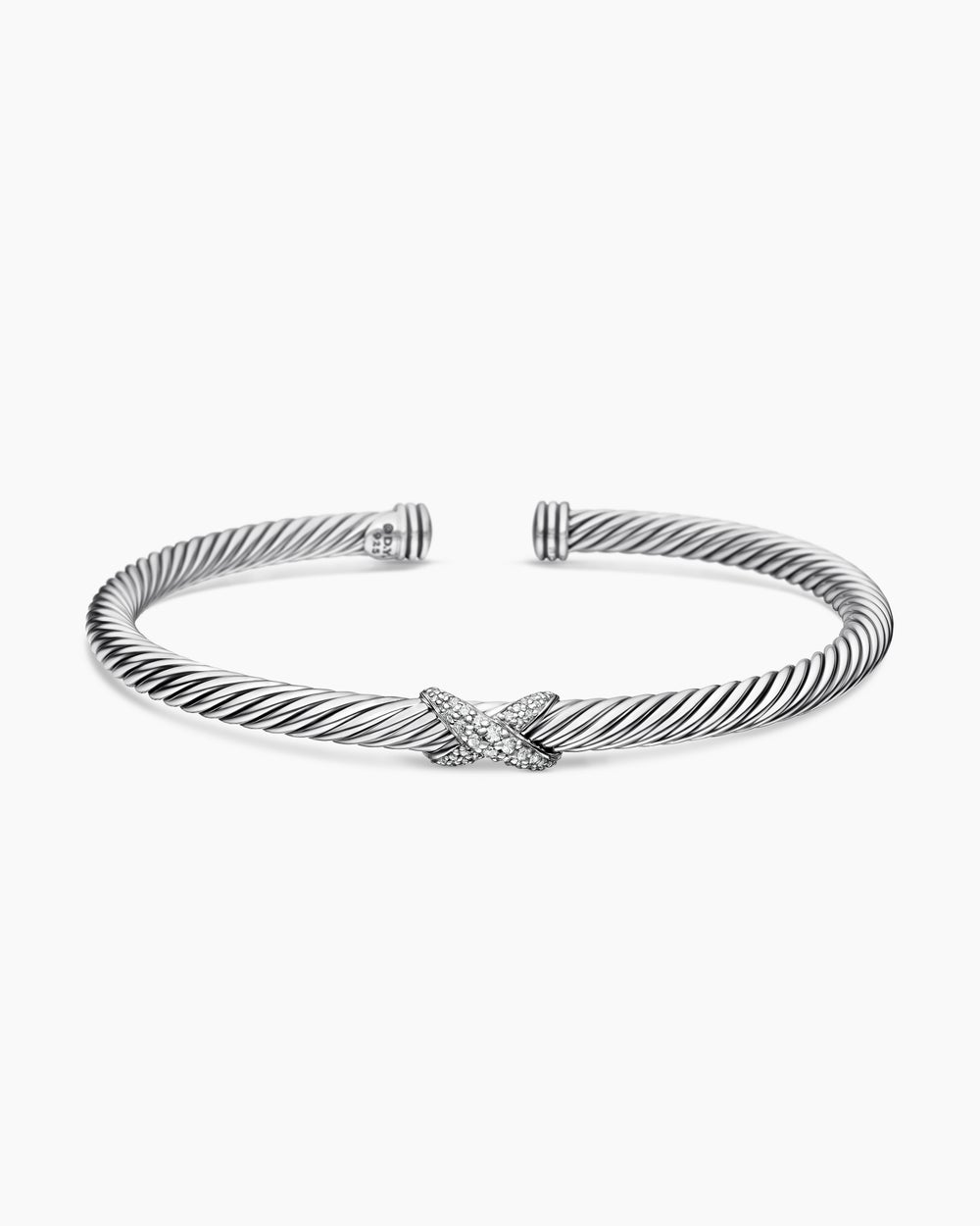 Womens X Classic Cable Station Bracelet in Sterling Silver with Diamonds, 4mm