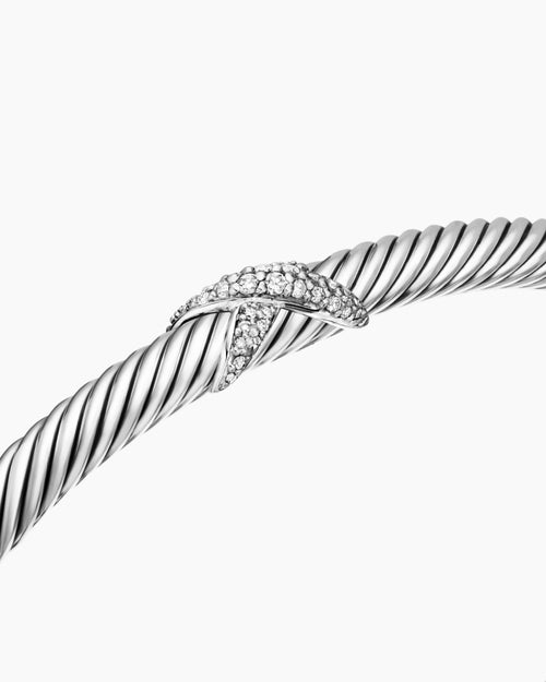 Womens X Classic Cable Station Bracelet in Sterling Silver with Diamonds, 4mm