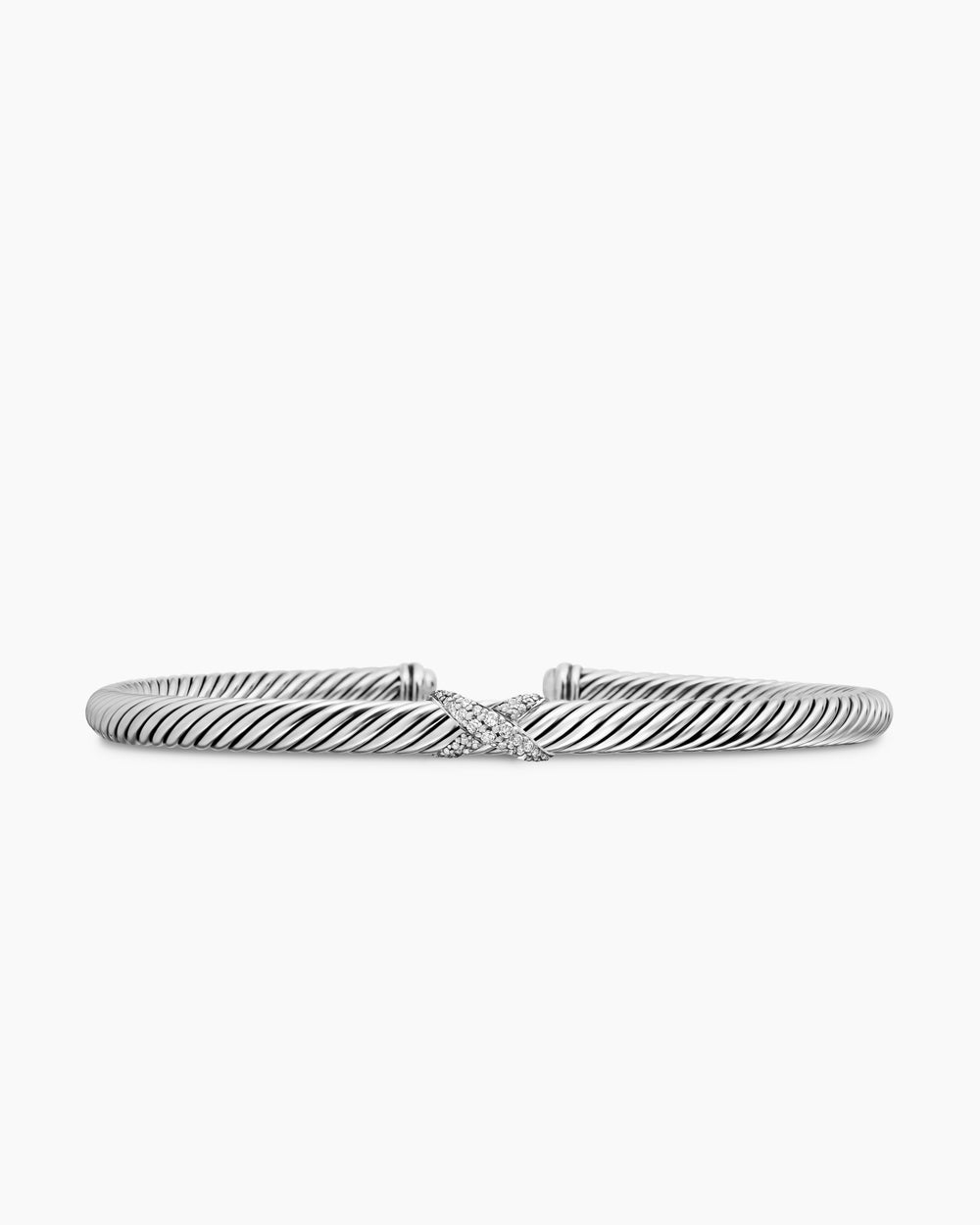 Womens X Classic Cable Station Bracelet in Sterling Silver with Diamonds, 4mm