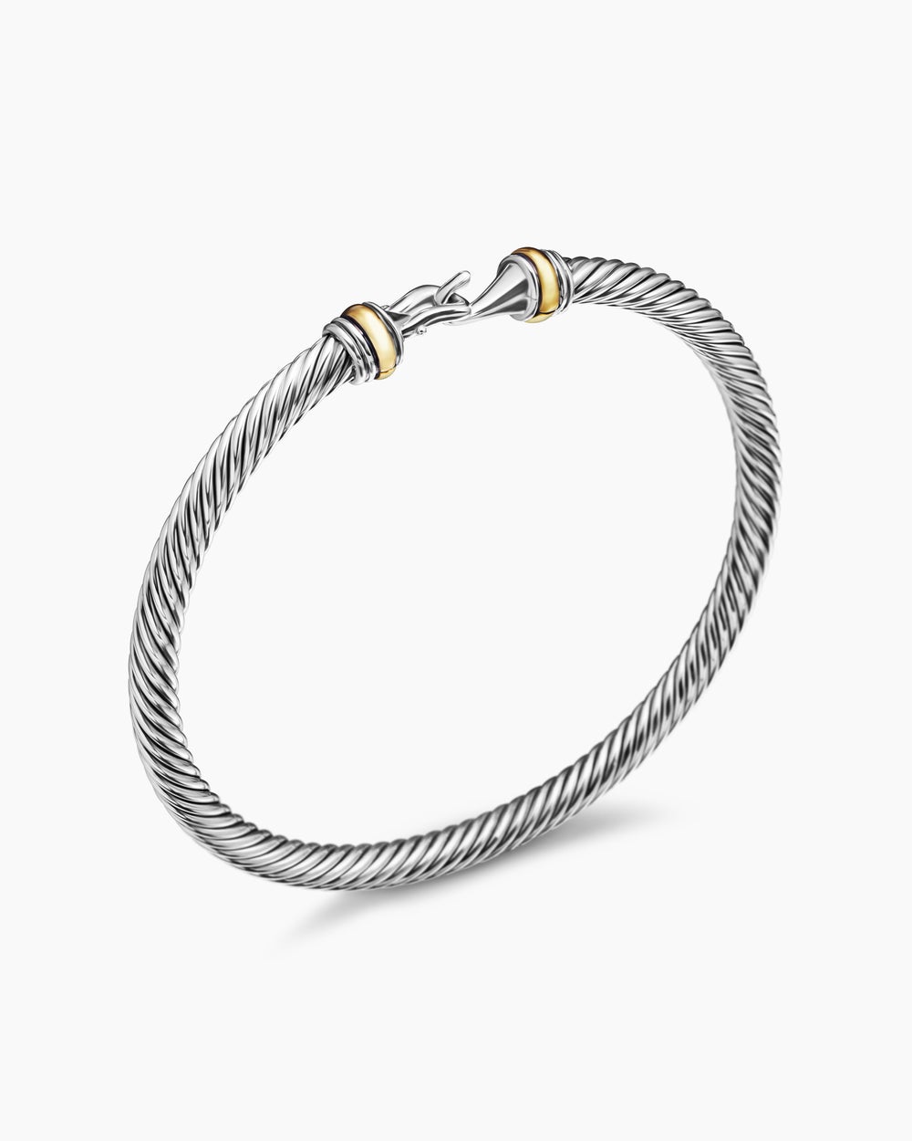 Womens Buckle Classic Cable Bracelet in Sterling Silver with 18K Yellow Gold, 4mm