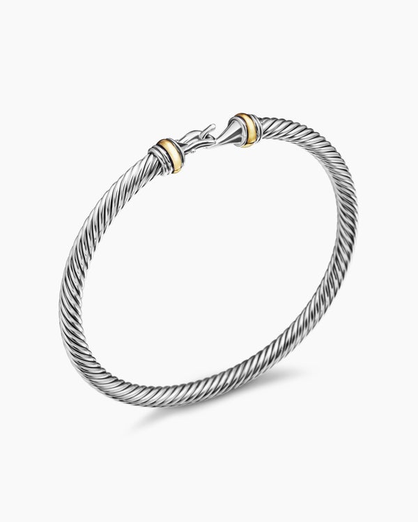 Bracelet Buckle Classic Cable en argent sterling avec or jaune 18 carats, 4 mm