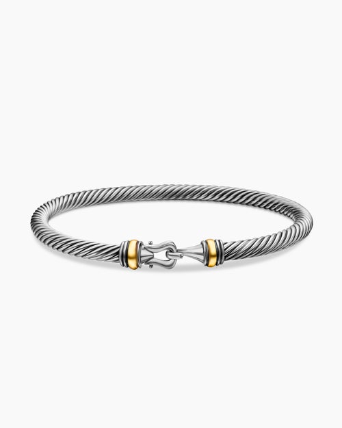 Womens Buckle Classic Cable Bracelet in Sterling Silver with 18K Yellow Gold, 4mm