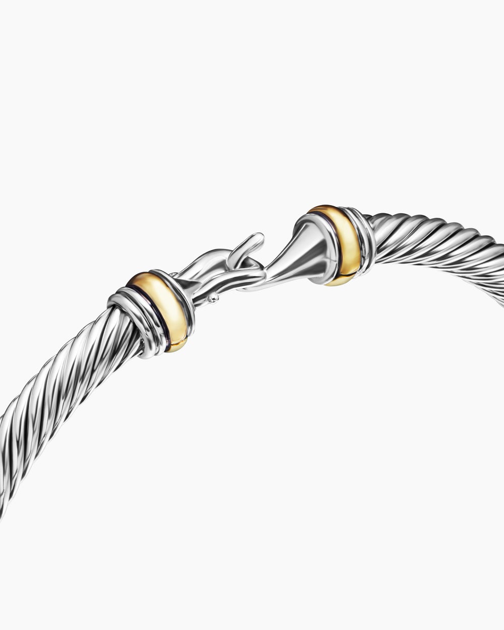 Womens Buckle Classic Cable Bracelet in Sterling Silver with 18K Yellow Gold, 4mm