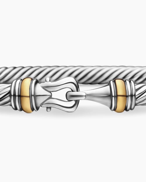 Womens Buckle Classic Cable Bracelet in Sterling Silver with 18K Yellow Gold, 4mm