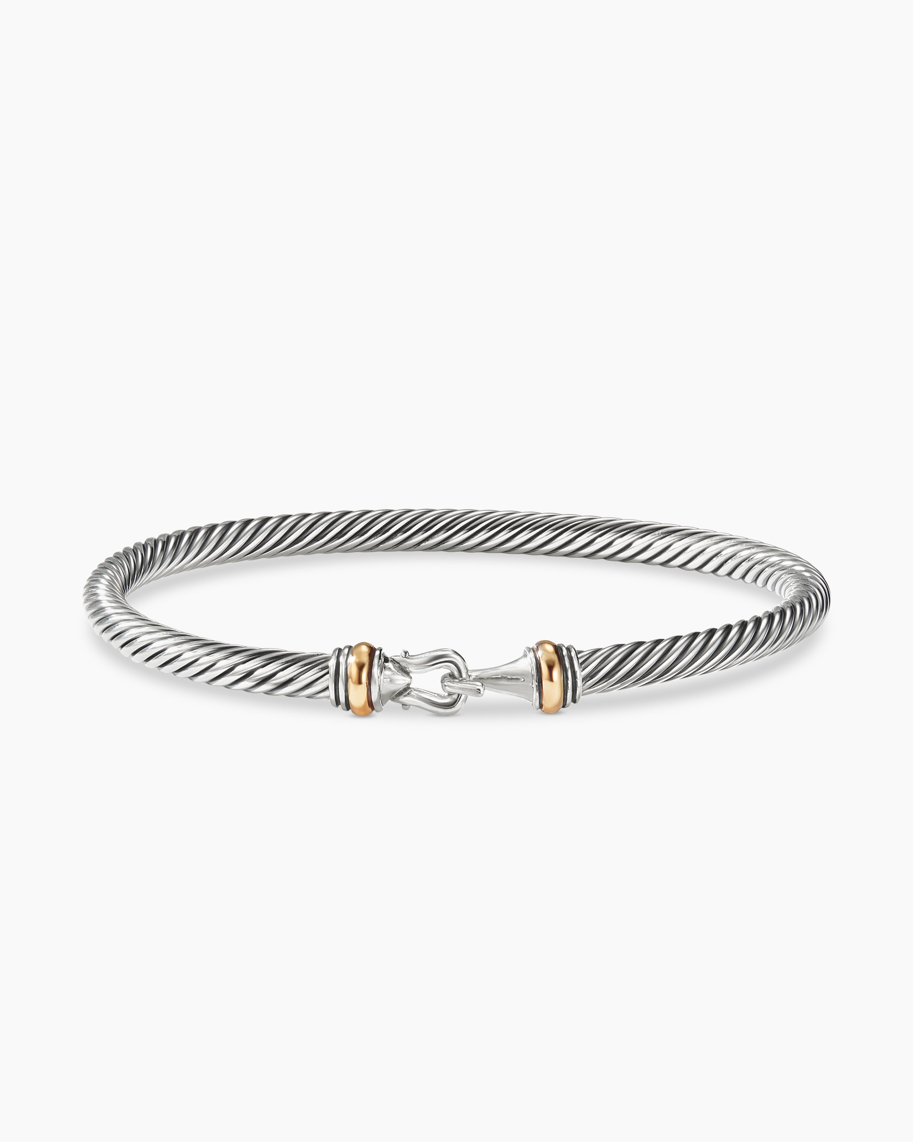 Buckle Classic Cable Bracelet in Sterling Silver with 18K Yellow Gold, 4mm  | David Yurman