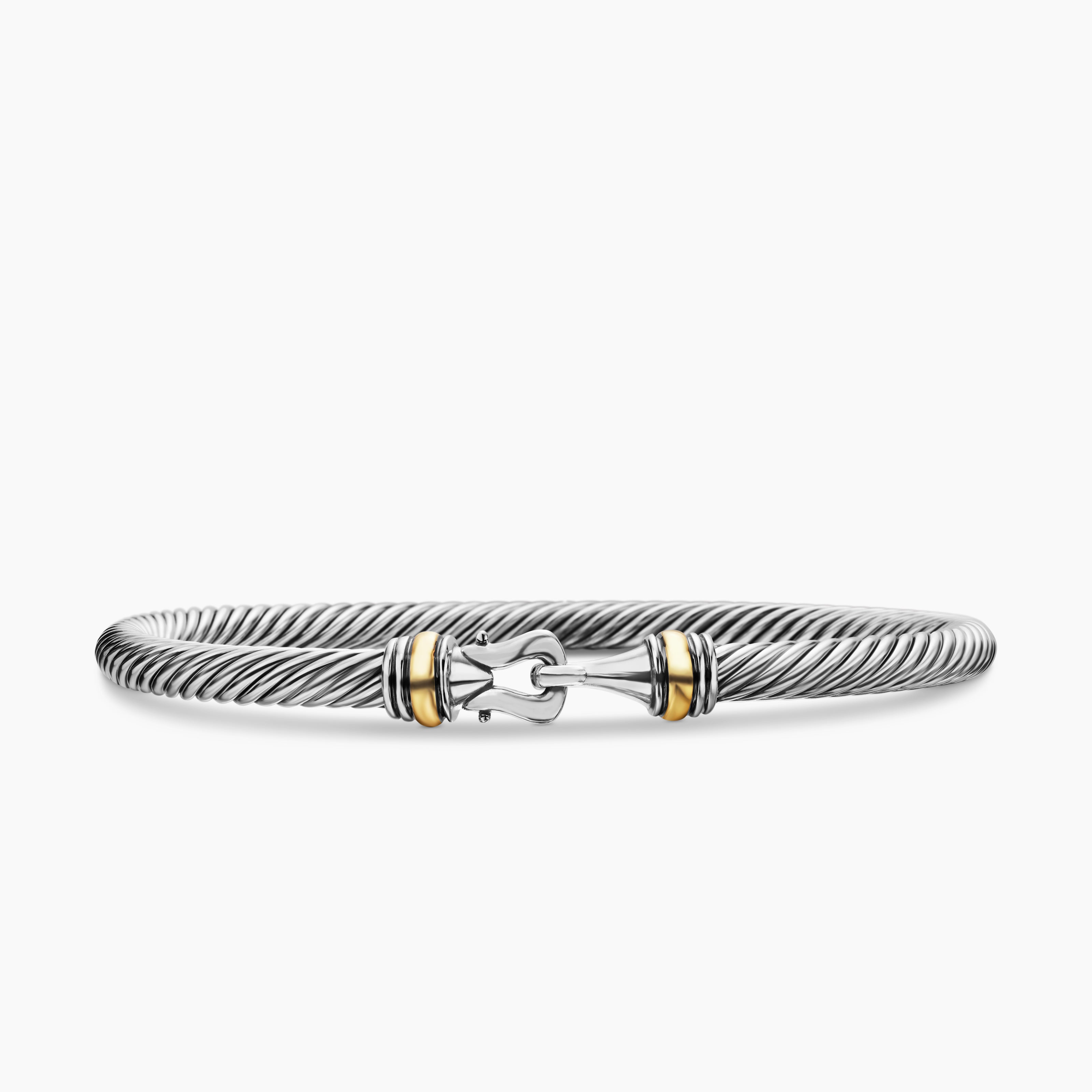 Womens Buckle Classic Cable Bracelet in Sterling Silver with 18K Yellow Gold, 4mm