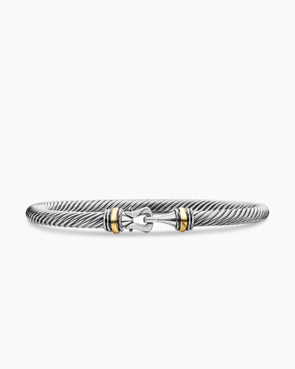 Womens Buckle Classic Cable Bracelet in Sterling Silver with 18K Yellow Gold, 4mm
