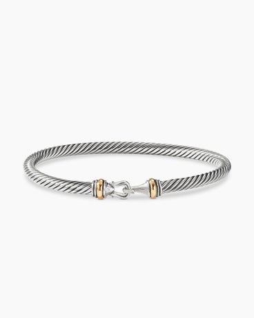Buckle Classic Cable Bracelet in Sterling Silver with 18K Yellow Gold, 4mm