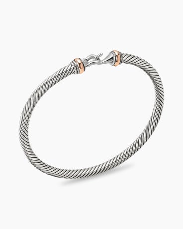 Buckle Classic Cable Bracelet in Sterling Silver with 18K Rose Gold, 4mm