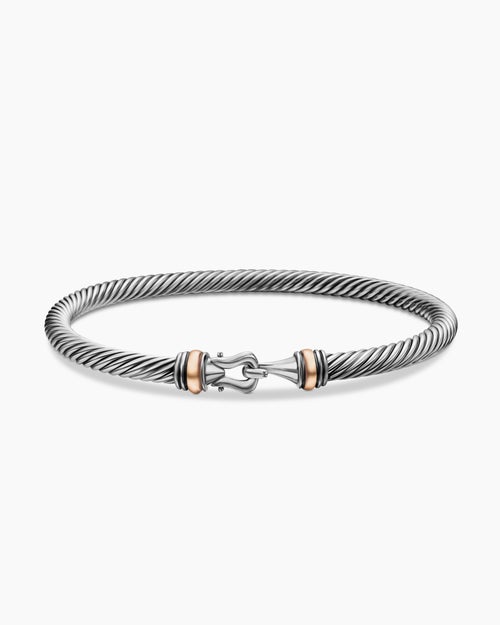 Womens Buckle Classic Cable Bracelet in Sterling Silver with 18K Rose Gold, 4mm