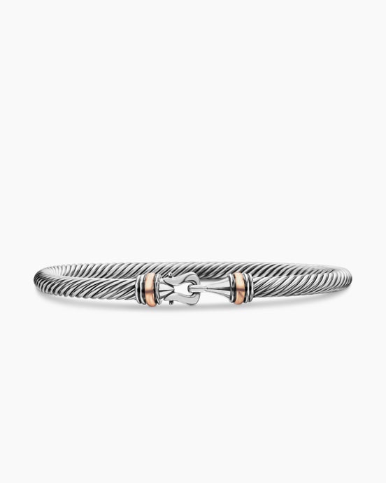 Buckle Classic Cable Bracelet in Sterling Silver with 18ct Rose Gold, 4mm