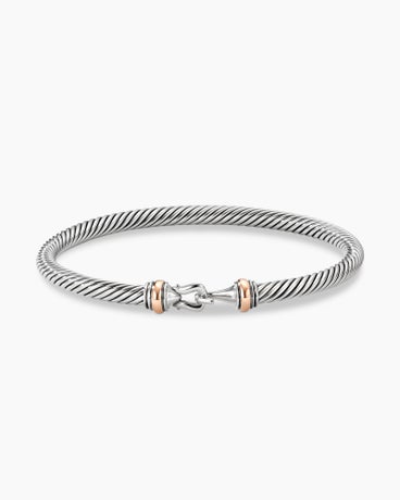 Buckle Classic Cable Bracelet in Sterling Silver with 18K Rose Gold, 4mm