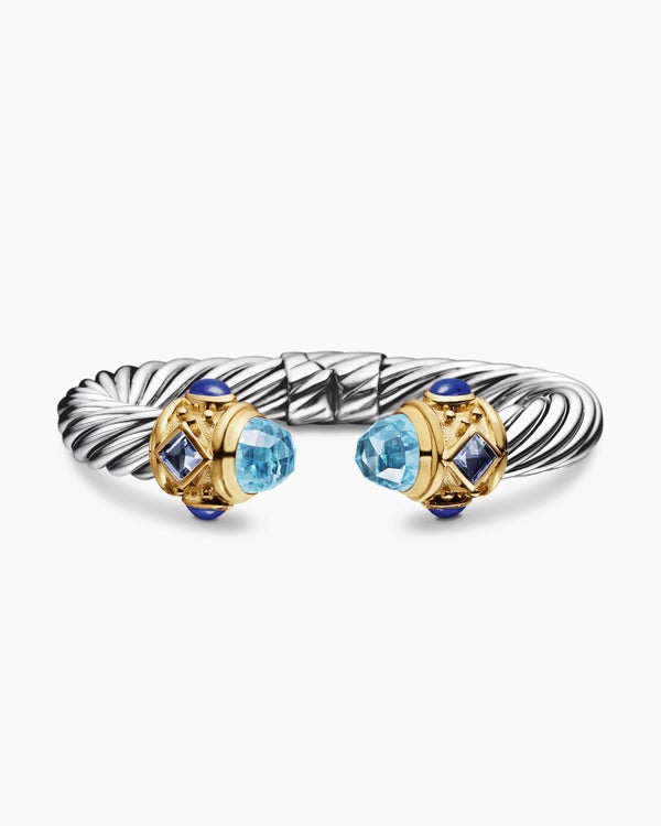 Renaissance® Classic Cable Bracelet in Sterling Silver with 14K Yellow Gold, Blue Topaz, Iolite and Lapis, 10mm