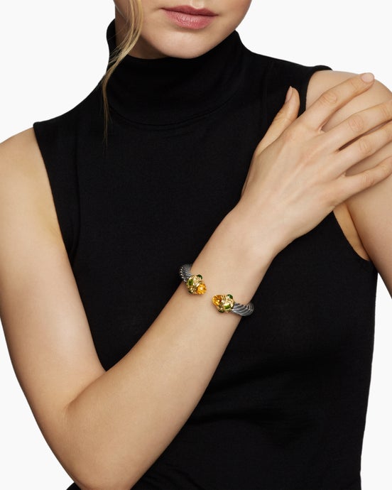 Renaissance® Classic Cable Bracelet in Sterling Silver with 14K Yellow Gold, Citrine, Peridot and Green Tourmaline, 10mm