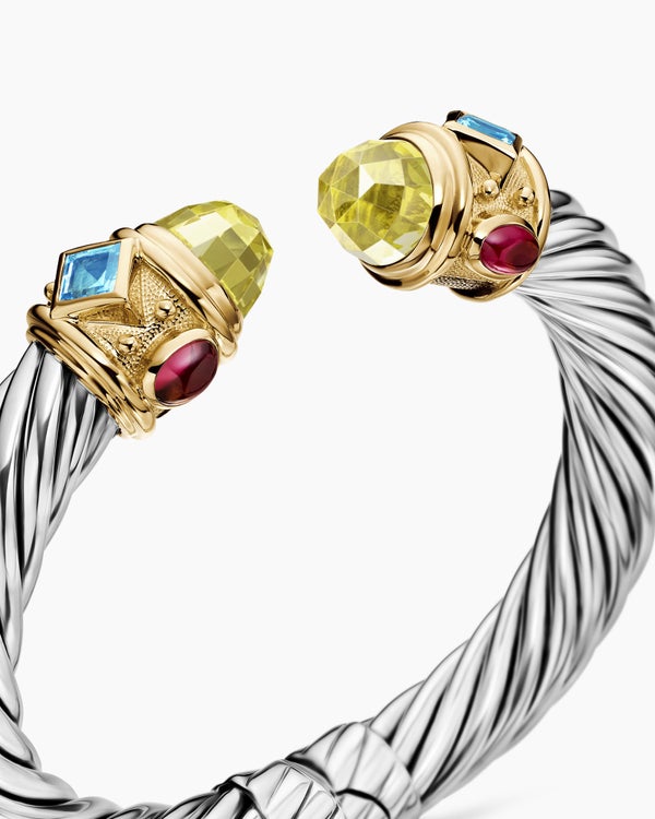Renaissance® Classic Cable Bracelet in Sterling Silver with 14K Yellow Gold, Citrine, Blue Topaz and Rhodolite Garnet, 10mm