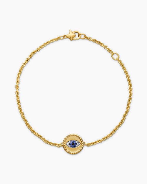 Womens Cable Collectibles® Evil Eye Bracelet in 18ct Yellow Gold with Pavé Blue Sapphires and Diamonds, 2mm
