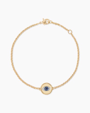 Cable Collectibles® Evil Eye Bracelet in 18K Yellow Gold with Pavé Sapphires and Diamonds, 2mm