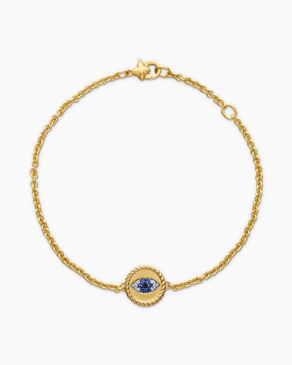 Cable Collectibles® Evil Eye Bracelet in 18K Yellow Gold with Pavé Blue Sapphires and Diamonds, 2mm