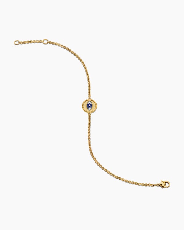 Cable Collectibles® Evil Eye Bracelet in 18K Yellow Gold with Pavé Blue Sapphires and Diamonds, 2mm