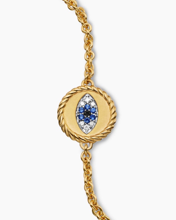 Cable Collectibles® Evil Eye Bracelet in 18K Yellow Gold with Pavé Blue Sapphires and Diamonds, 2mm