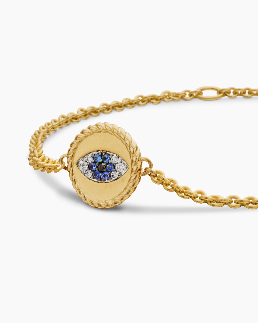 Womens Cable Collectibles® Evil Eye Bracelet in 18ct Yellow Gold with Pavé Blue Sapphires and Diamonds, 2mm