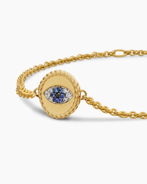 Womens Cable Collectibles® Evil Eye Bracelet in 18K Yellow Gold with Pavé Blue Sapphires and Diamonds, 2mm
