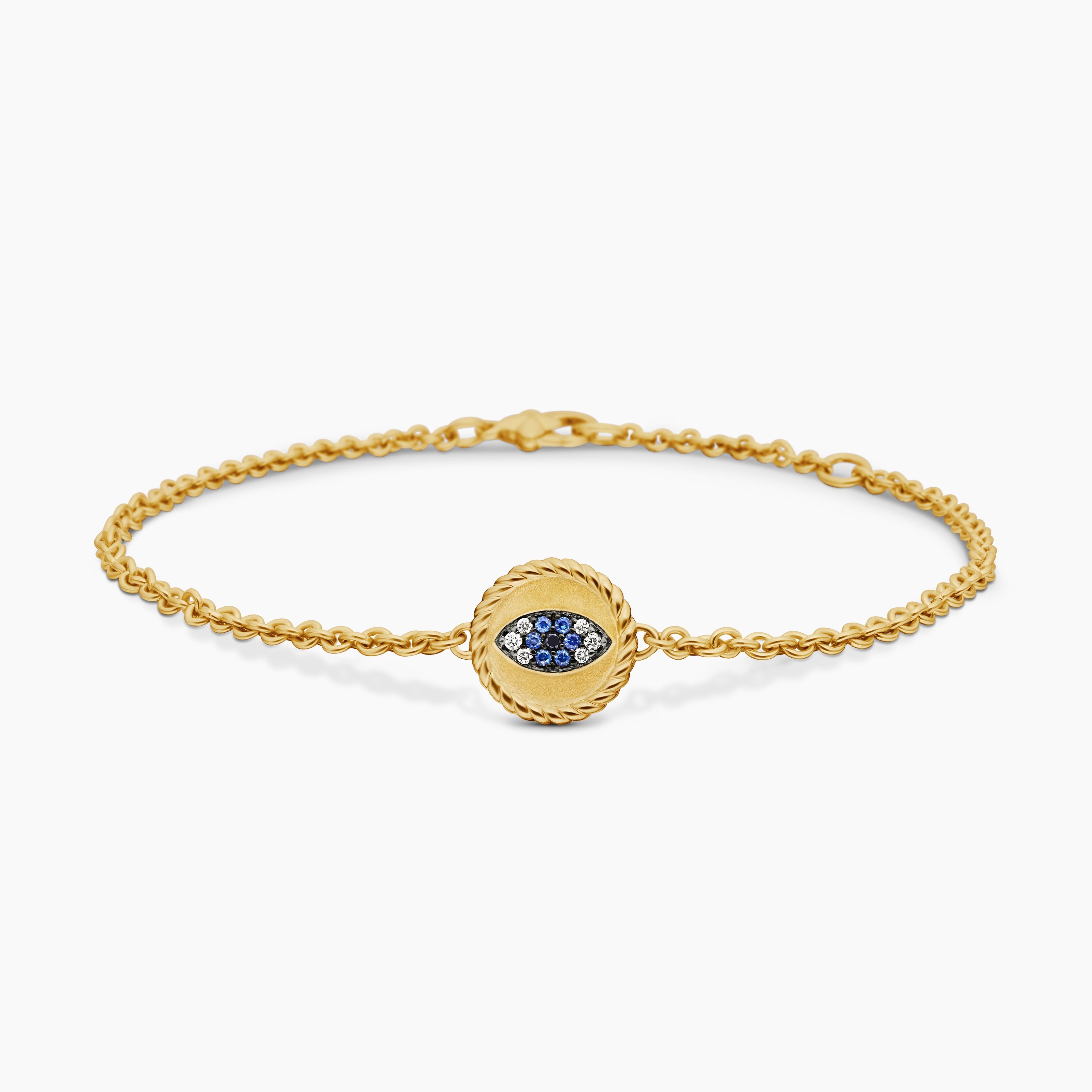 Womens Cable Collectibles&reg; Evil Eye Bracelet in 18K Yellow Gold with Pav&eacute; Blue Sapphires and Diamonds, 2mm