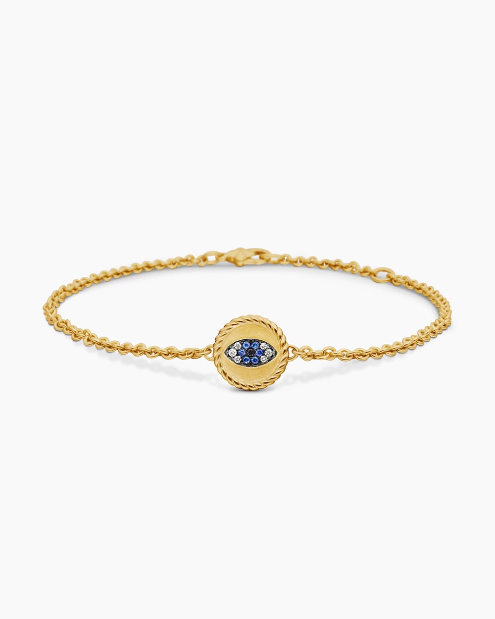 Womens Cable Collectibles® Evil Eye Bracelet in 18ct Yellow Gold with Pavé Blue Sapphires and Diamonds, 2mm