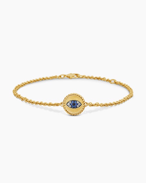 Womens Cable Collectibles® Evil Eye Bracelet in 18K Yellow Gold with Pavé Blue Sapphires and Diamonds, 2mm