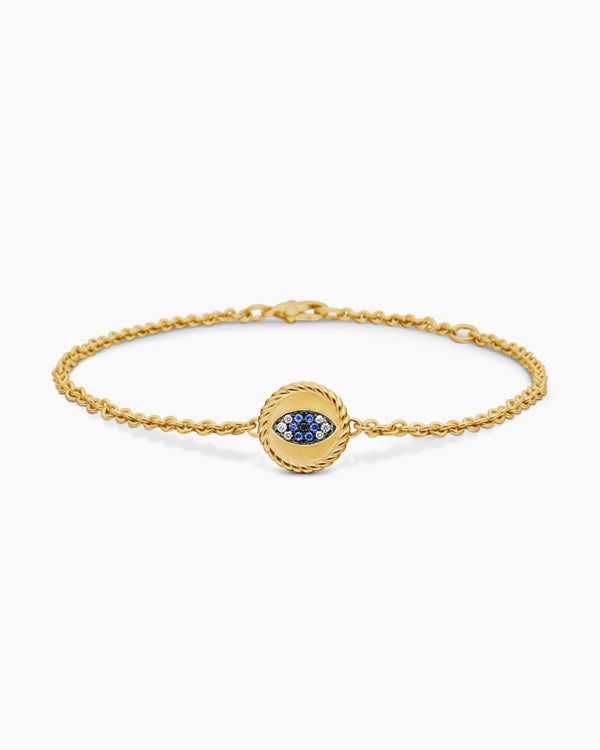 Cable Collectibles® Evil Eye Bracelet in 18K Yellow Gold with Pavé Blue Sapphires and Diamonds, 2mm