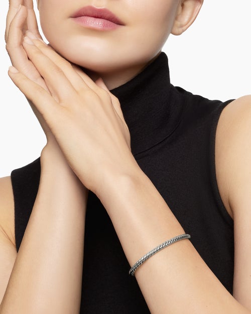 Womens Cable Flex Bracelet in 18K White Gold, 4mm