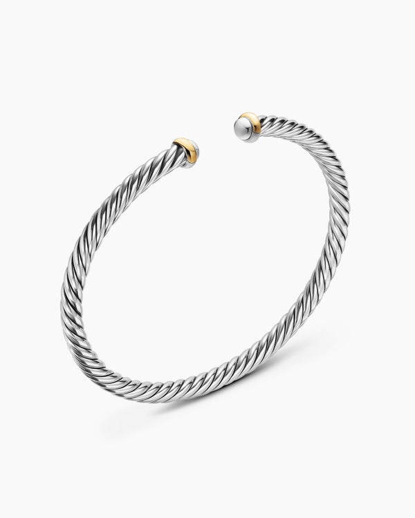 Cable Flex® Bracelet in Sterling Silver with 14K Yellow Gold, 4mm