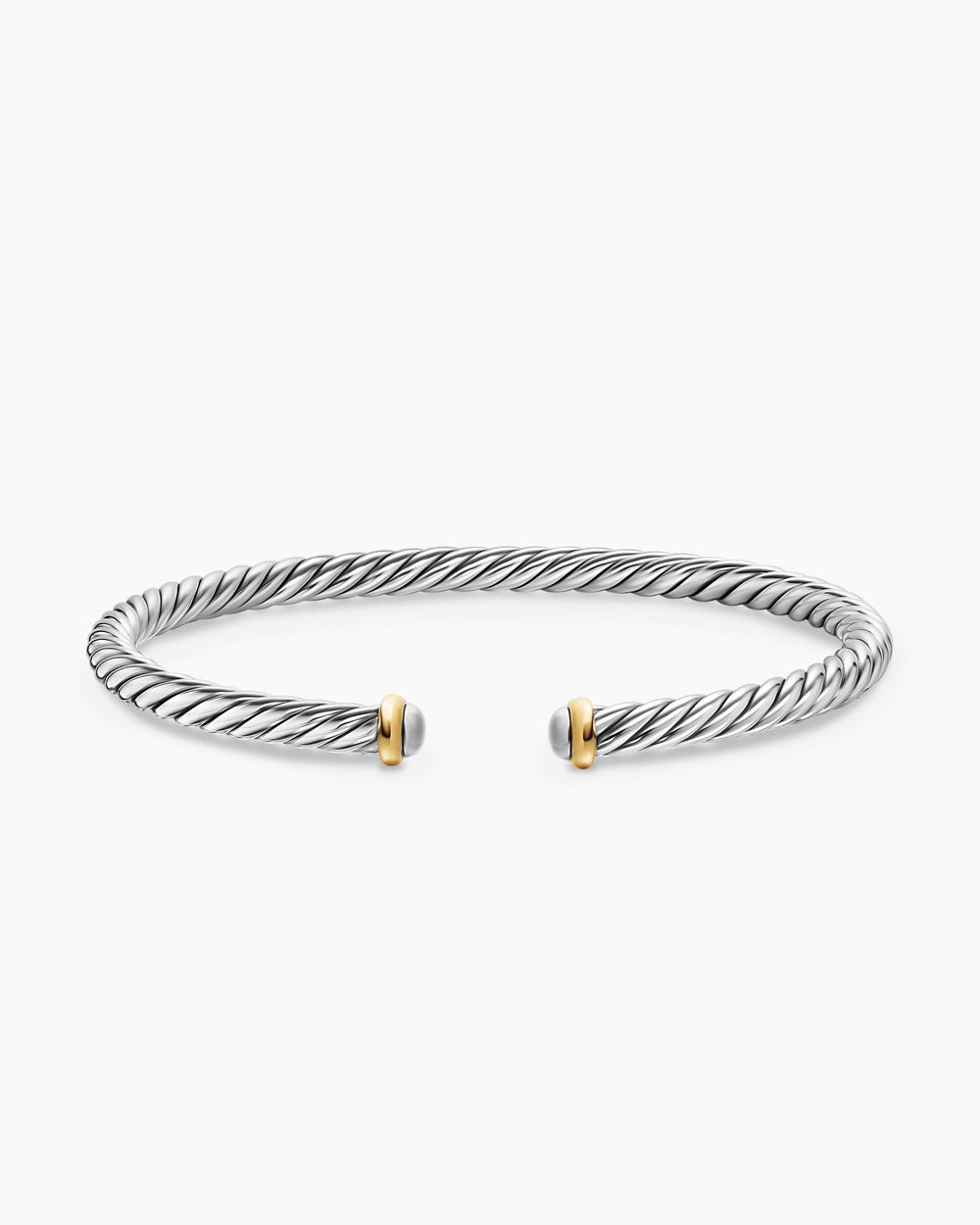 Womens Cable Flex Bracelet in Sterling Silver with 14K Yellow Gold, 4mm